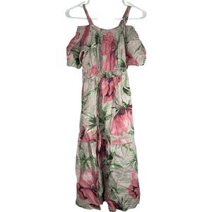Kourt Made in Italy 100% Linen Ruffled Cold Shoulder Midi Dress size S